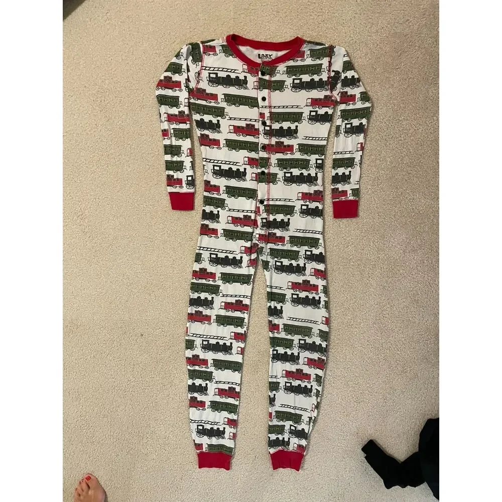 Lazy One Caboose Train Flapjack Union Suit Boys 12 Cotton One Piece Pajama PJs